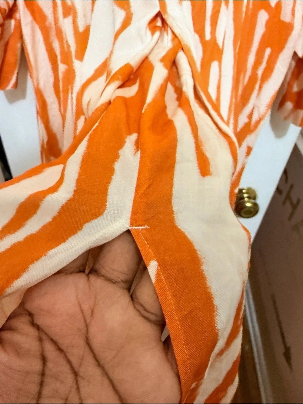 H&M Orange Cream Abstract Print Flowy Maxi Dress Size L - Picture 12 of 16
